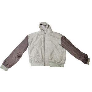 Vtg Tulliano Silk Bomber Jacket Mens Large Tan Brown 100% Silk Full Zip Grandpa